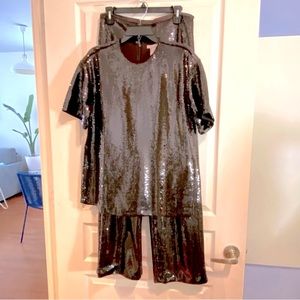 H&M Dark Brown Sequined Set - Top S / Pants size US 8 - Both NEW with tags